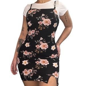 2 in 1 Floral Slip Mini Cami Dress 
with White Tee Shirt